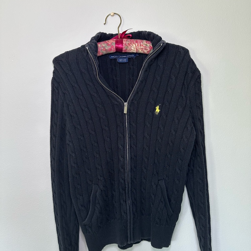 Ralph Lauren Black Zip-Up Cable Knit Sweater - Picture 2 of 9
